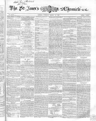 cover page of Saint James's Chronicle published on March 19, 1861