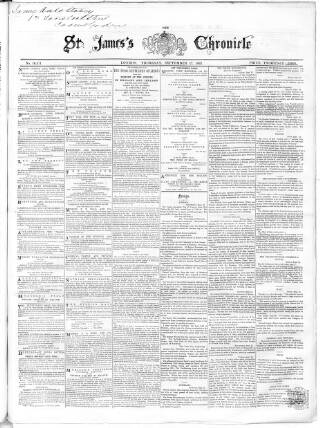 cover page of Saint James's Chronicle published on September 17, 1863