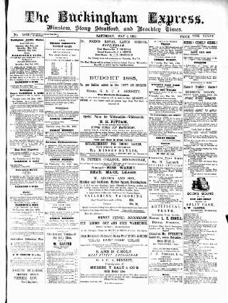 cover page of Buckingham Express published on May 2, 1885