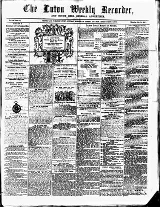 cover page of Luton Weekly Recorder published on May 30, 1857