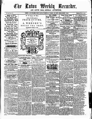 cover page of Luton Weekly Recorder published on November 14, 1857