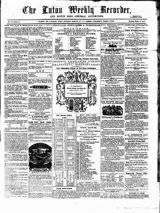 cover page of Luton Weekly Recorder published on March 19, 1859