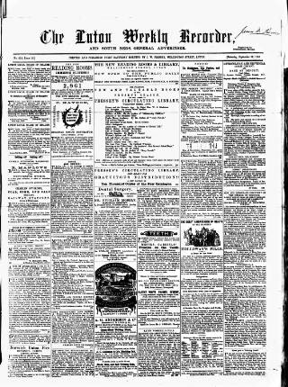 cover page of Luton Weekly Recorder published on September 17, 1859