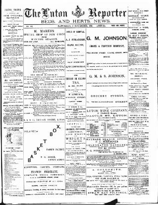 cover page of Luton Reporter published on November 2, 1889