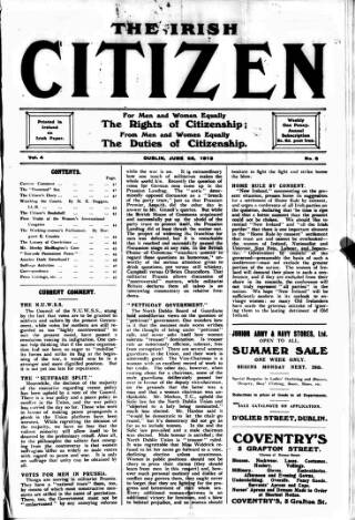 cover page of Irish Citizen published on June 26, 1915