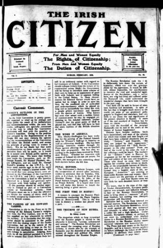 cover page of Irish Citizen published on February 2, 1918