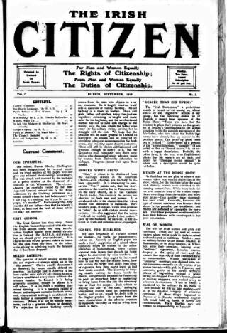 cover page of Irish Citizen published on September 6, 1919