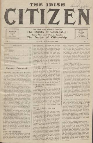 cover page of Irish Citizen published on August 2, 1920