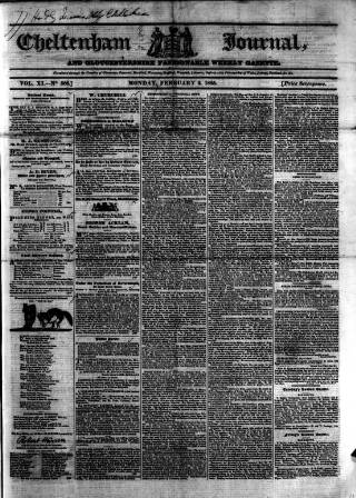 cover page of Cheltenham Journal and Gloucestershire Fashionable Weekly Gazette published on February 2, 1835