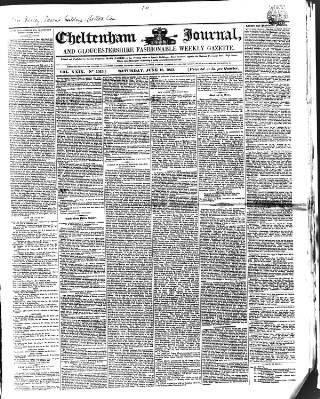 cover page of Cheltenham Journal and Gloucestershire Fashionable Weekly Gazette published on June 18, 1853