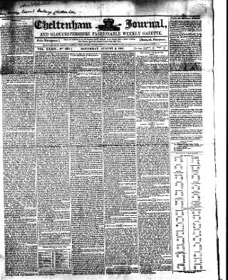 cover page of Cheltenham Journal and Gloucestershire Fashionable Weekly Gazette. published on August 2, 1856