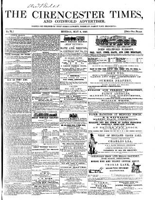 cover page of Cirencester Times and Cotswold Advertiser published on May 4, 1857