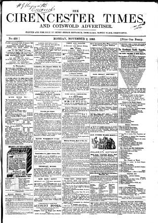 cover page of Cirencester Times and Cotswold Advertiser published on November 2, 1863