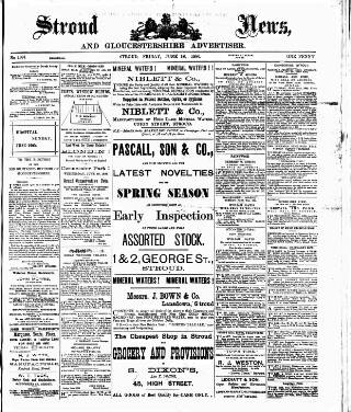 cover page of Stroud News and Gloucestershire Advertiser published on June 18, 1886