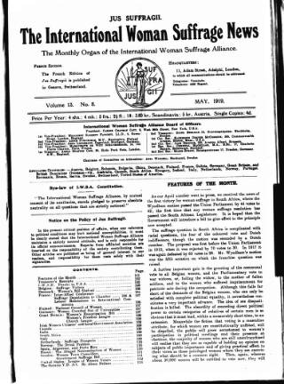 cover page of International Woman Suffrage News published on May 2, 1919