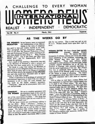 cover page of International Woman Suffrage News published on March 7, 1941