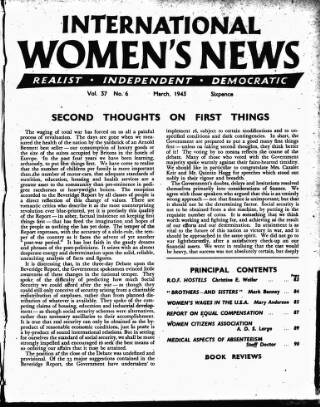 cover page of International Woman Suffrage News published on March 5, 1943