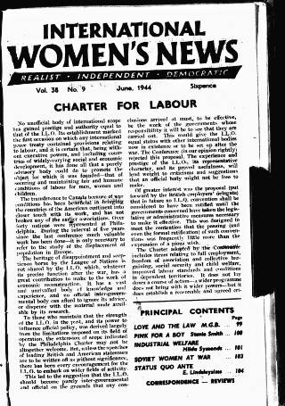 cover page of International Woman Suffrage News published on June 2, 1944