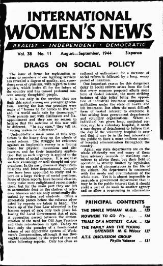 cover page of International Woman Suffrage News published on September 1, 1944