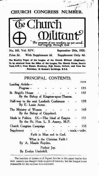 cover page of Church League for Women's Suffrage published on September 15, 1925