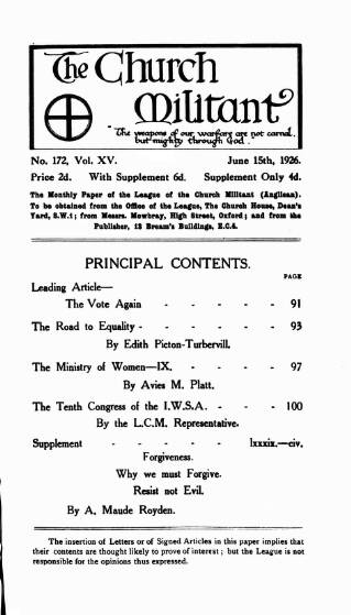 cover page of Church League for Women's Suffrage published on June 15, 1926
