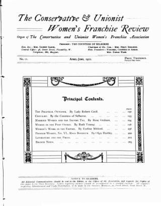 cover page of Conservative and Unionist Women's Franchise Review published on April 1, 1912