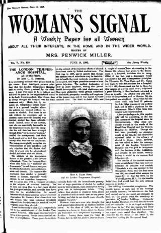 cover page of Woman's Signal published on June 18, 1896