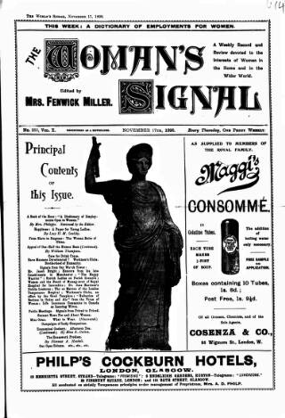 cover page of Woman's Signal published on November 17, 1898