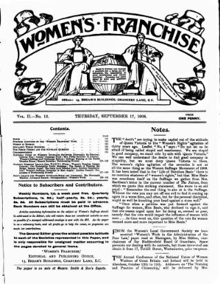 cover page of Women's Franchise published on September 17, 1908