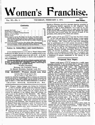 cover page of Women's Franchise published on February 2, 1911