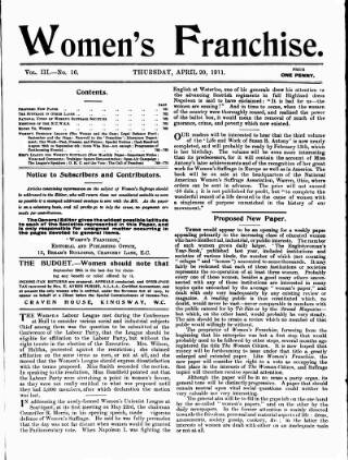 cover page of Women's Franchise published on April 20, 1911
