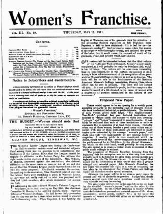 cover page of Women's Franchise published on May 11, 1911