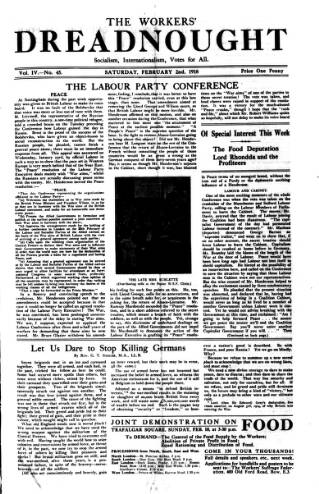cover page of Woman's Dreadnought published on February 2, 1918