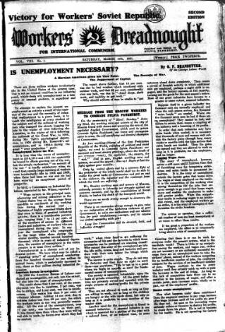 cover page of Woman's Dreadnought published on March 19, 1921