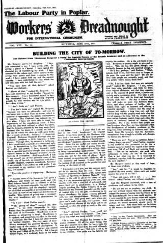 cover page of Woman's Dreadnought published on June 18, 1921