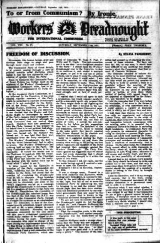 cover page of Woman's Dreadnought published on September 17, 1921