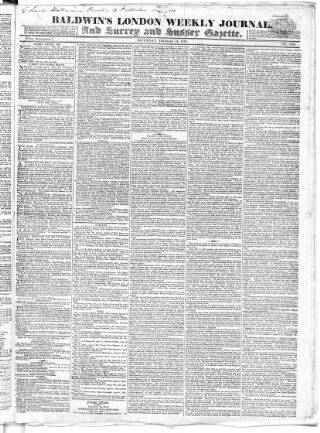 cover page of Baldwin's London Weekly Journal published on December 14, 1822