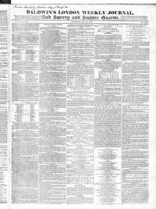 cover page of Baldwin's London Weekly Journal published on June 18, 1825