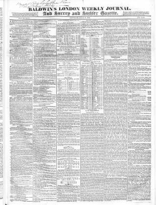 cover page of Baldwin's London Weekly Journal published on August 2, 1828
