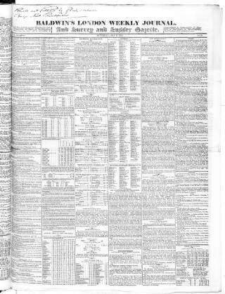 cover page of Baldwin's London Weekly Journal published on May 4, 1833