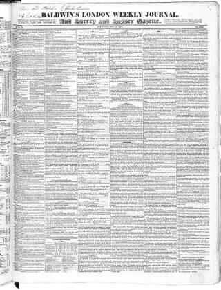 cover page of Baldwin's London Weekly Journal published on November 2, 1833