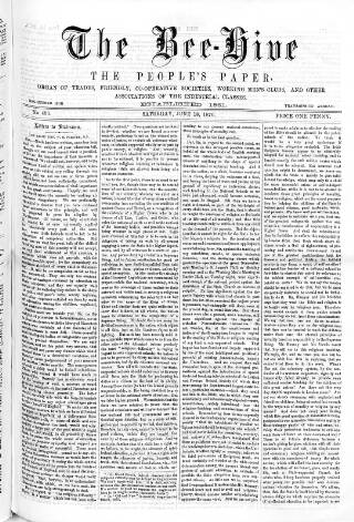 cover page of Bee-Hive published on June 18, 1870