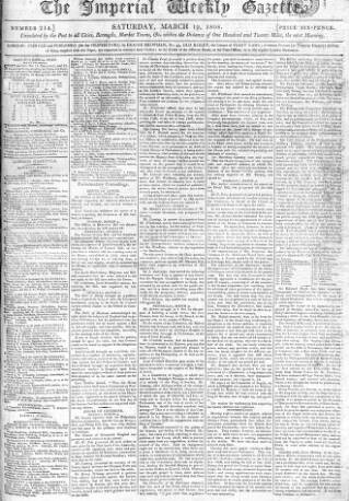 cover page of Imperial Weekly Gazette published on March 19, 1808