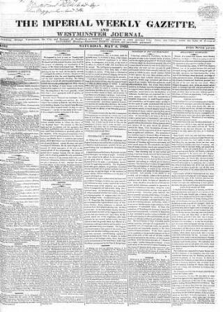 cover page of Imperial Weekly Gazette published on May 4, 1822