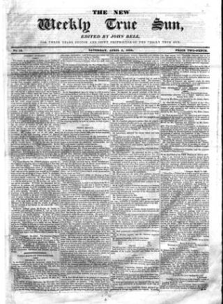 cover page of New Weekly True Sun published on April 2, 1836