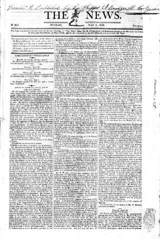cover page of The News (London) published on May 4, 1823