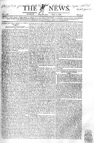 cover page of The News (London) published on May 4, 1828