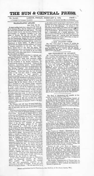 cover page of Sun & Central Press published on February 2, 1872