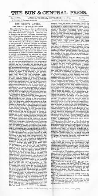 cover page of Sun & Central Press published on September 17, 1872