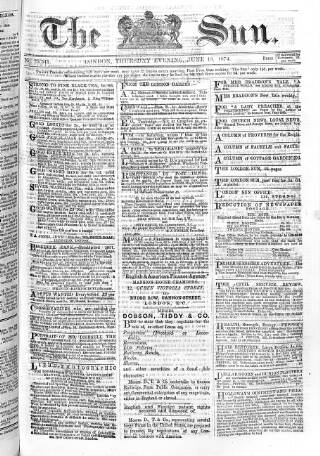 cover page of Sun (London) published on June 18, 1874